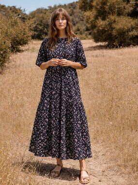 Christy Dawn Theo Dress in Amethyst Paisley Black Purple Size Medium‎ Midi Dress